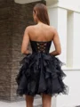 Ball-Gown Straight Cascading Ruffles Short/Mini Organza Corset Dress