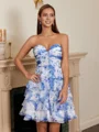 A-line Sweetheart Cascading Ruffles Short/Mini Chiffon Corset Dress