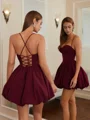 Ball-Gown Spaghetti Straps Pleated Short/Mini Dress