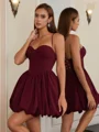 Ball-Gown Spaghetti Straps Pleated Short/Mini Dress