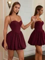 Ball-Gown Spaghetti Straps Pleated Short/Mini Dress
