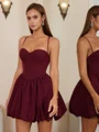 Ball-Gown Spaghetti Straps Pleated Short/Mini Dress