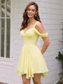 A-line Cold Shoulder Pleated Short/Mini Chiffon Corset Dress