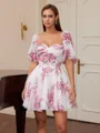 A-line Sweetheart 1/2 Sleeves Pleated Short/Mini Chiffon Corset Dress