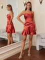 A-line Spaghetti Straps Ruffles Short/Mini Silk Like Satin Corset Dress