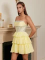 A-line Straight Cascading Ruffles Short/Mini Chiffon Corset Dress