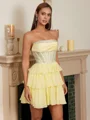 A-line Straight Cascading Ruffles Short/Mini Chiffon Corset Dress