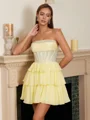 A-line Straight Cascading Ruffles Short/Mini Chiffon Corset Dress