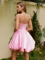 Ball-Gown Spaghetti Straps Pleated Short/Mini Satin Corset Dress