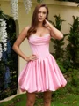 Ball-Gown Spaghetti Straps Pleated Short/Mini Satin Corset Dress
