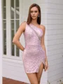 Sheath One-Shoulder Rhinestone Short/Mini Corset Dress