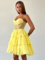 A-line Sweetheart Cascading Ruffles Short/Mini Chiffon Corset Dress