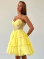 A-line Sweetheart Cascading Ruffles Short/Mini Chiffon Corset Dress
