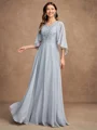 A-Line/Princess Chiffon Applique V-neck 1/2 Sleeves Floor-Length Mother of the Bride Dresses