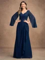 A-Line/Princess Chiffon Applique V-neck Long Sleeves Floor-Length Mother of the Bride Dresses