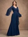 A-Line/Princess Chiffon Applique V-neck Long Sleeves Floor-Length Mother of the Bride Dresses