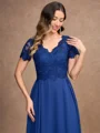 A-Line/Princess Chiffon Lace V-neck Short Sleeves Floor-Length Mother of the Bride Dresses
