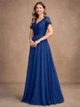 A-Line/Princess Chiffon Lace V-neck Short Sleeves Floor-Length Mother of the Bride Dresses