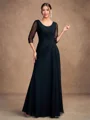 A-Line/Princess Chiffon Ruched Scoop 3/4 Sleeves Floor-Length Mother of the Bride Dresses