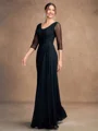 A-Line/Princess Chiffon Ruched Scoop 3/4 Sleeves Floor-Length Mother of the Bride Dresses