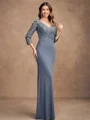 Sheath/Column Jersey Lace V-neck 3/4 Sleeves Floor-Length Mother of the Bride Dresses