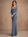 Sheath/Column Jersey Lace V-neck 3/4 Sleeves Floor-Length Mother of the Bride Dresses