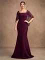 Sheath/Column Stretch Crepe Lace Square 1/2 Sleeves Sweep/Brush Train Mother of the Bride Dresses