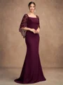 Sheath/Column Stretch Crepe Lace Square 1/2 Sleeves Sweep/Brush Train Mother of the Bride Dresses