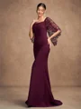 Sheath/Column Stretch Crepe Lace Square 1/2 Sleeves Sweep/Brush Train Mother of the Bride Dresses