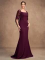 Sheath/Column Stretch Crepe Lace Square 1/2 Sleeves Sweep/Brush Train Mother of the Bride Dresses