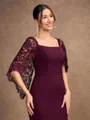 Sheath/Column Stretch Crepe Lace Square 1/2 Sleeves Sweep/Brush Train Mother of the Bride Dresses