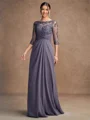 A-Line/Princess Chiffon Applique Scoop 3/4 Sleeves Floor-Length Mother of the Bride Dresses