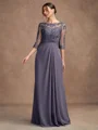 A-Line/Princess Chiffon Applique Scoop 3/4 Sleeves Floor-Length Mother of the Bride Dresses