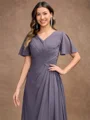 A-Line/Princess Chiffon Ruched V-neck Short Sleeves Floor-Length Mother of the Bride Dresses