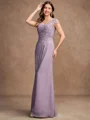 Sheath/Column Chiffon Lace V-neck Short Sleeves Floor-Length Mother of the Bride Dresses