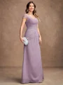Sheath/Column Chiffon Lace V-neck Short Sleeves Floor-Length Mother of the Bride Dresses