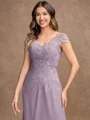 Sheath/Column Chiffon Lace V-neck Short Sleeves Floor-Length Mother of the Bride Dresses