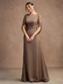 Sheath/Column 30D Chiffon Ruched Scoop Short Sleeves Floor-Length Mother of the Bride Dresses
