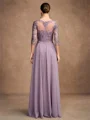 A-Line/Princess Chiffon Lace Scoop 3/4 Sleeves Floor-Length Mother of the Bride Dresses