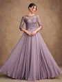 A-Line/Princess Chiffon Lace Scoop 3/4 Sleeves Floor-Length Mother of the Bride Dresses