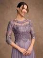 A-Line/Princess Chiffon Lace Scoop 3/4 Sleeves Floor-Length Mother of the Bride Dresses