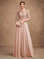 A-Line/Princess Chiffon Lace Scoop 3/4 Sleeves Floor-Length Mother of the Bride Dresses