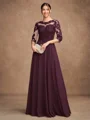 A-Line/Princess Chiffon Lace Scoop 3/4 Sleeves Floor-Length Mother of the Bride Dresses