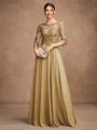 A-Line/Princess Chiffon Lace Scoop 3/4 Sleeves Floor-Length Mother of the Bride Dresses