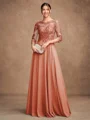 A-Line/Princess Chiffon Lace Scoop 3/4 Sleeves Floor-Length Mother of the Bride Dresses