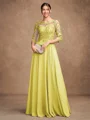 A-Line/Princess Chiffon Lace Scoop 3/4 Sleeves Floor-Length Mother of the Bride Dresses