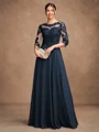 A-Line/Princess Chiffon Lace Scoop 3/4 Sleeves Floor-Length Mother of the Bride Dresses