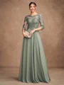 A-Line/Princess Chiffon Lace Scoop 3/4 Sleeves Floor-Length Mother of the Bride Dresses