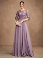 A-Line/Princess Chiffon Lace Scoop 3/4 Sleeves Floor-Length Mother of the Bride Dresses