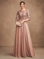 A-Line/Princess Chiffon Lace Scoop 3/4 Sleeves Floor-Length Mother of the Bride Dresses
